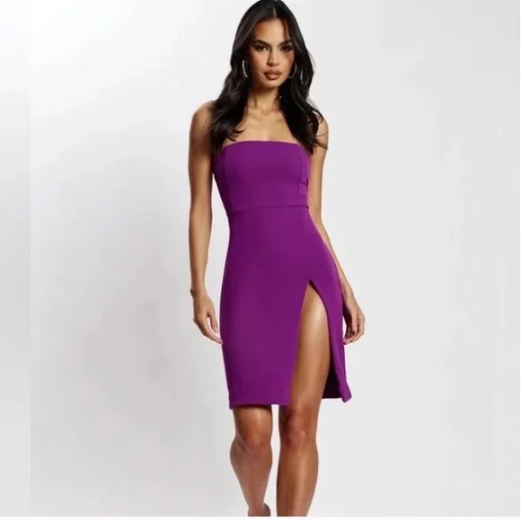 Meshki Rachel Crepe Bandeau Thigh Split Mini Dress - Picture 1 of 5